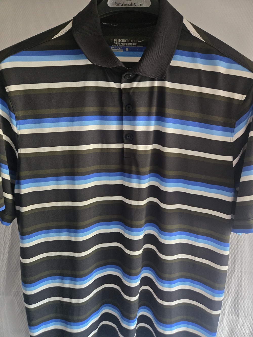 Nike Golf Men's Black & Blue Striped Performance Polo